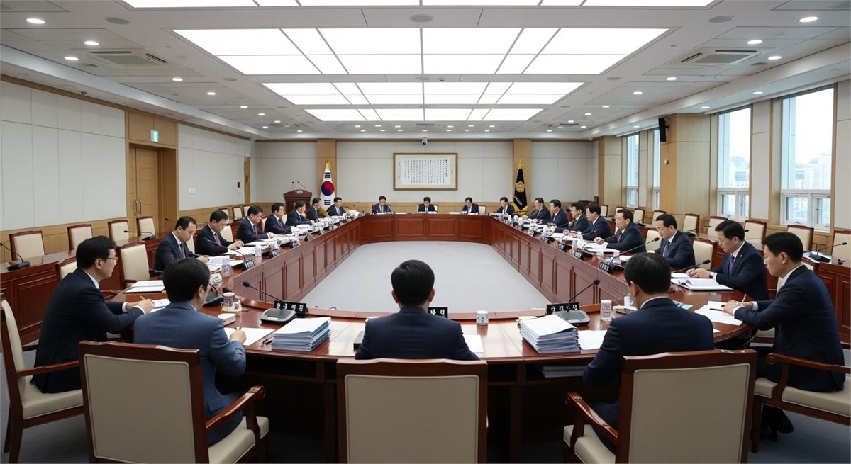 제재 절차를 연상시키는 회의실 전경 