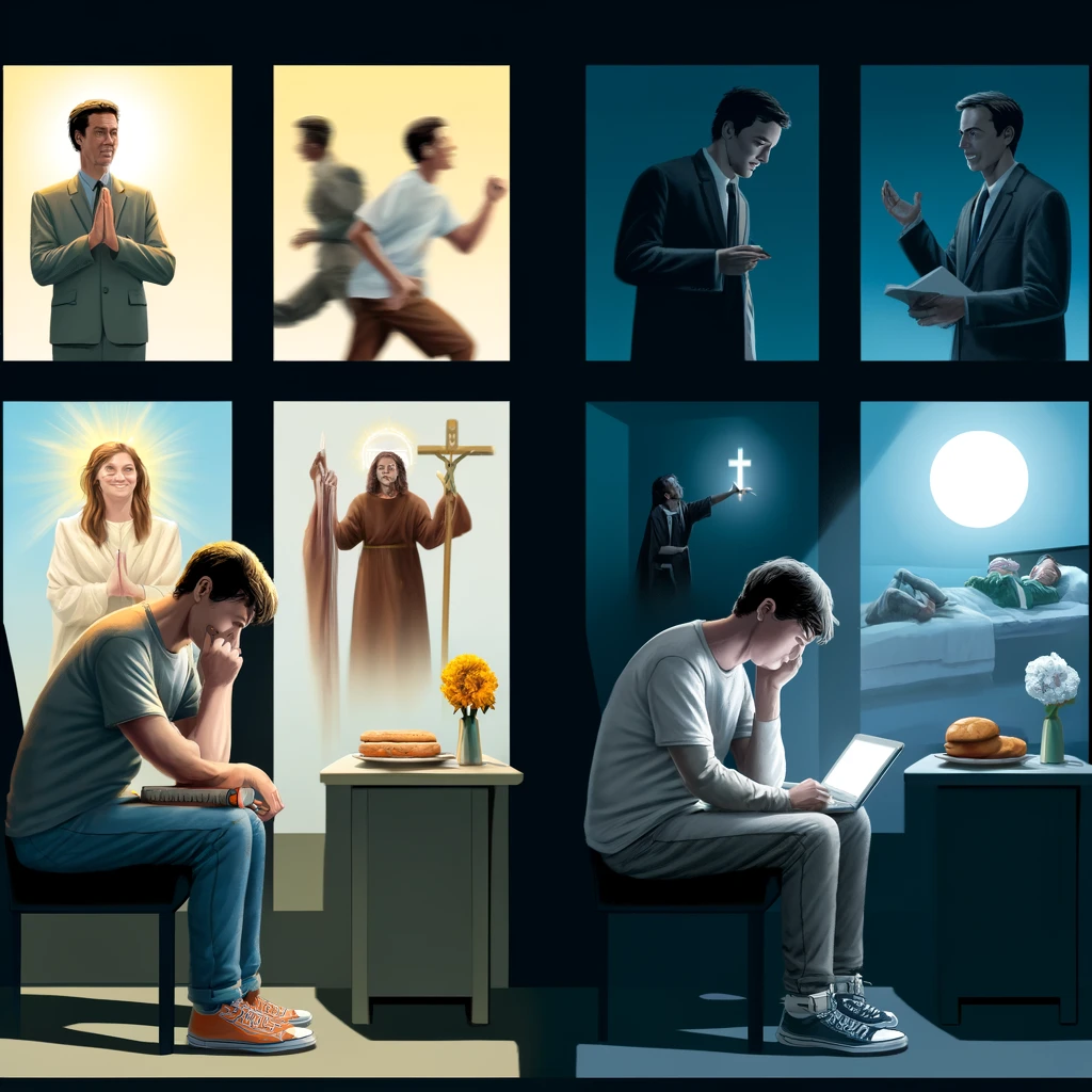 여기 현대인이 하나님의 창조를 깊이 찬양하며&amp;#44; 하나님의 축복과 풍성함을 반영하는 삶을 살아가는 모습을 담은 이미지입니다. 아름다운 자연 속에서 기쁨과 평화를 누리며&amp;#44; 다른 사람들을 돕고&amp;#44; 정원을 가꾸며 하나님께서 명하신 번성하고 충만한 삶을 살아가는 모습이 그려져 있습니다. 이 이미지가 당신의 비전과 기도에 영감을 주기를 바랍니다.