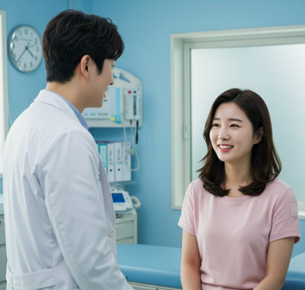 여성이 속쓰림에 대해 의사와 상담받는 모습