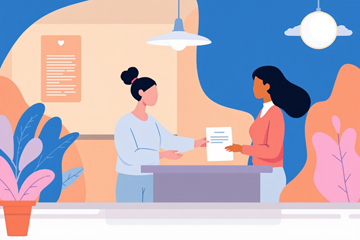 주민센터에서 복지 감면 신청서를 제출하는 모습