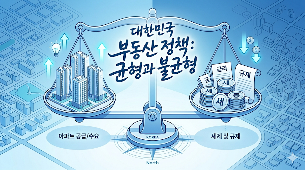 부동산 세금과 공급 정책의 균형을 나타낸 이미지