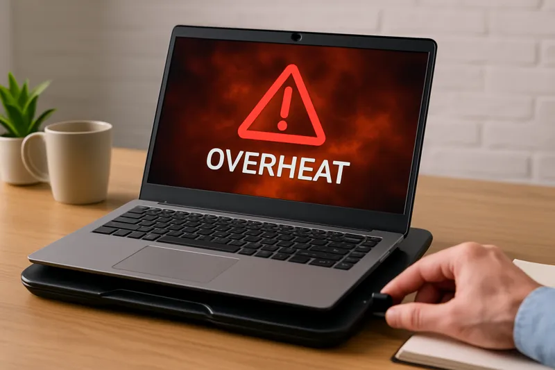 과열로 경고 표시된 노트북 화면