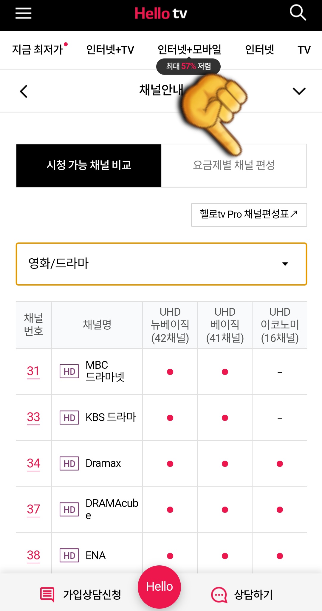 LG-HelloVision(엘지헬로비전)-Hello-tv-채널번호-확인-방법-안내-그러면-해당-카테고리의-채널명과-채널번호를-확인할-수-있으며,-페이지를-아래로-스크롤하면-더-많은-채널-정보를-볼-수-있습니다.-이제-요금제별-채널-편성-메뉴를-클릭해-보세요.