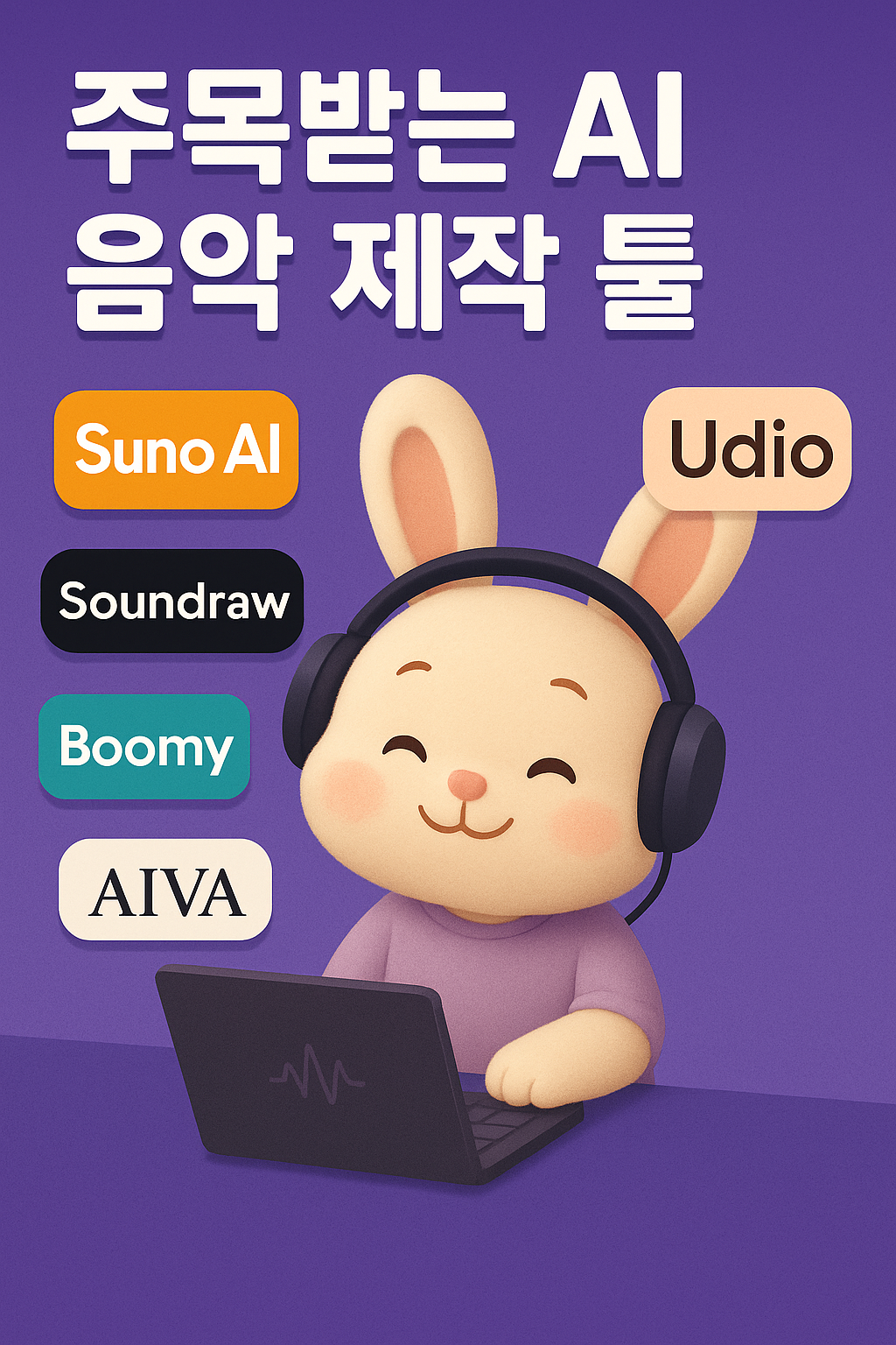 AI 음악 제작 툴을 이용하는 토끼 캐릭터