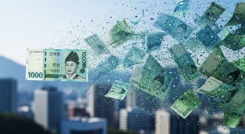 돈이 사라지는 듯한 느낌의 이미지(한국 지폐)