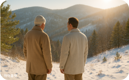침묵 속에 나란히 멈춘 부자