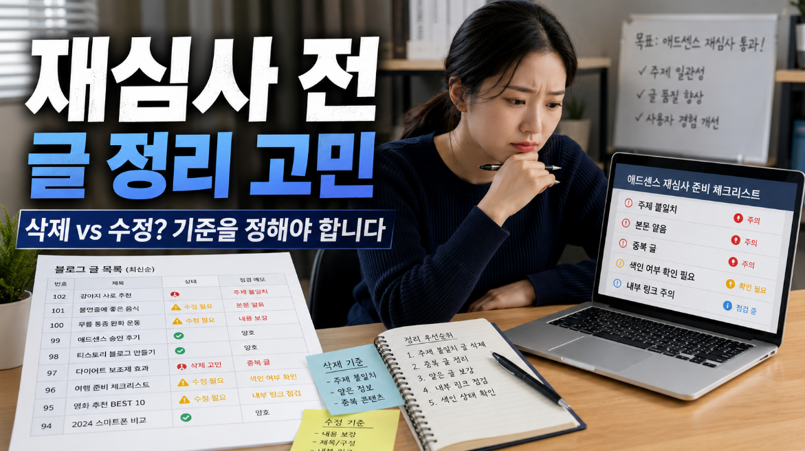 티스토리 블로그에서 오래된 글을 삭제할지 리라이트할지 판단하는 문제 상황 이미지