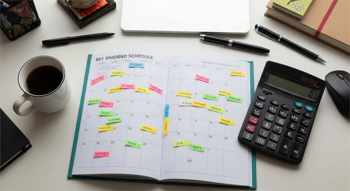 배당 일정을 관리하는 투자 책상 상단 장면