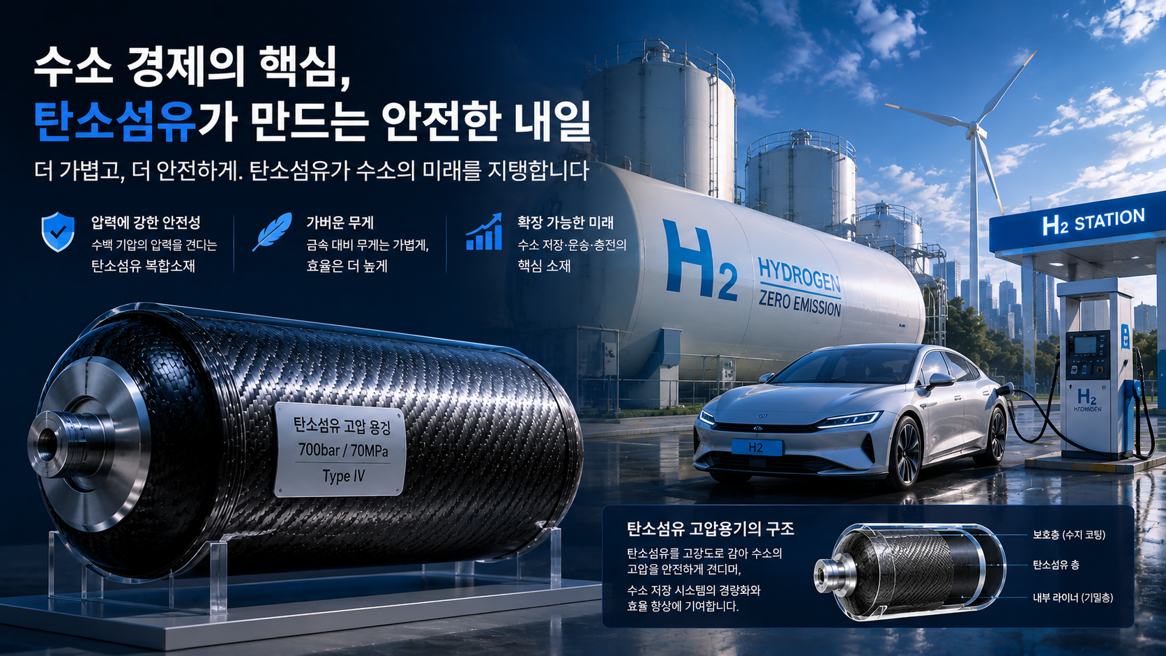 Carbon fiber hydrogen storage tank technology for future hydrogen energy infrastructure
