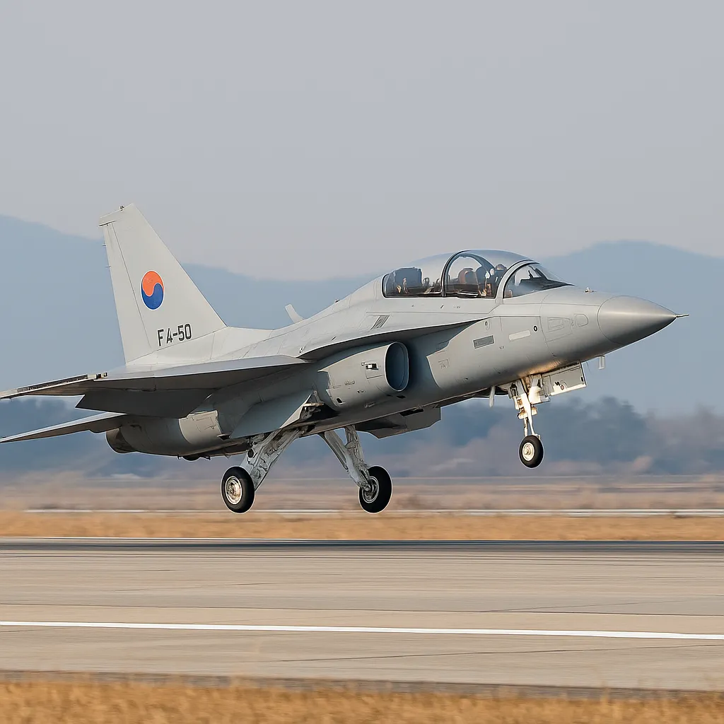 활주로에서 이륙 중인 국산 FA-50 경공격기