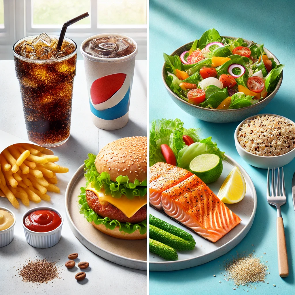 패스트푸드 & 건강한 외식 메뉴 비교 이미지