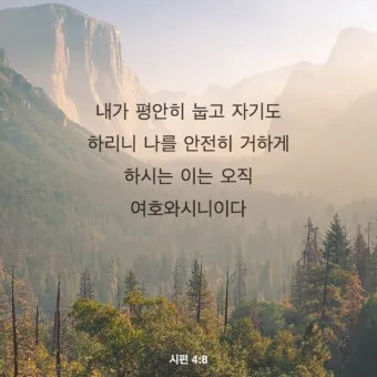 시편 4장 8절 읽기 - 내가 평안히 눕고 자기도 하리니 나를 안전히 살게 하시는 이는 오직 여호와시니이다_2