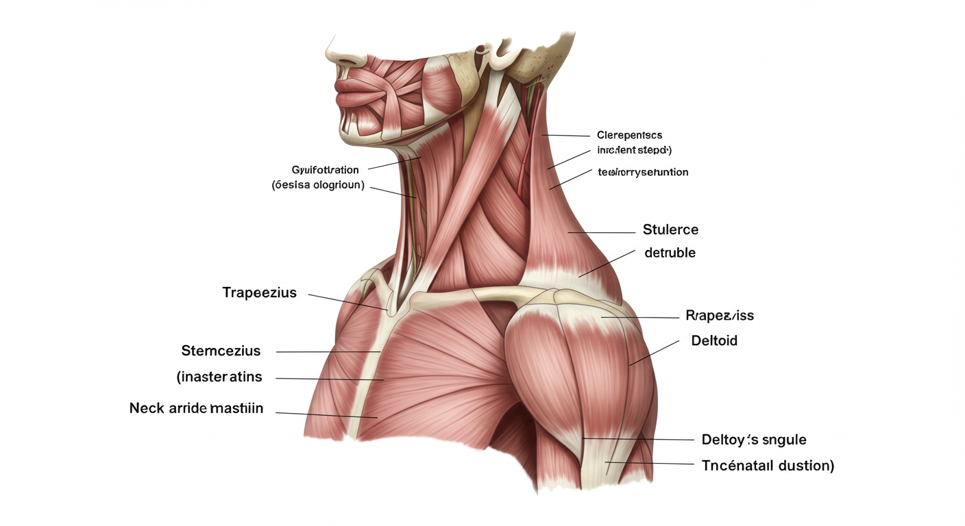 목과 어깨 근육 구조를 보여주는 해부학적 이미지