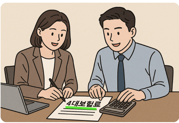 4대 보험료 계산하는 그림