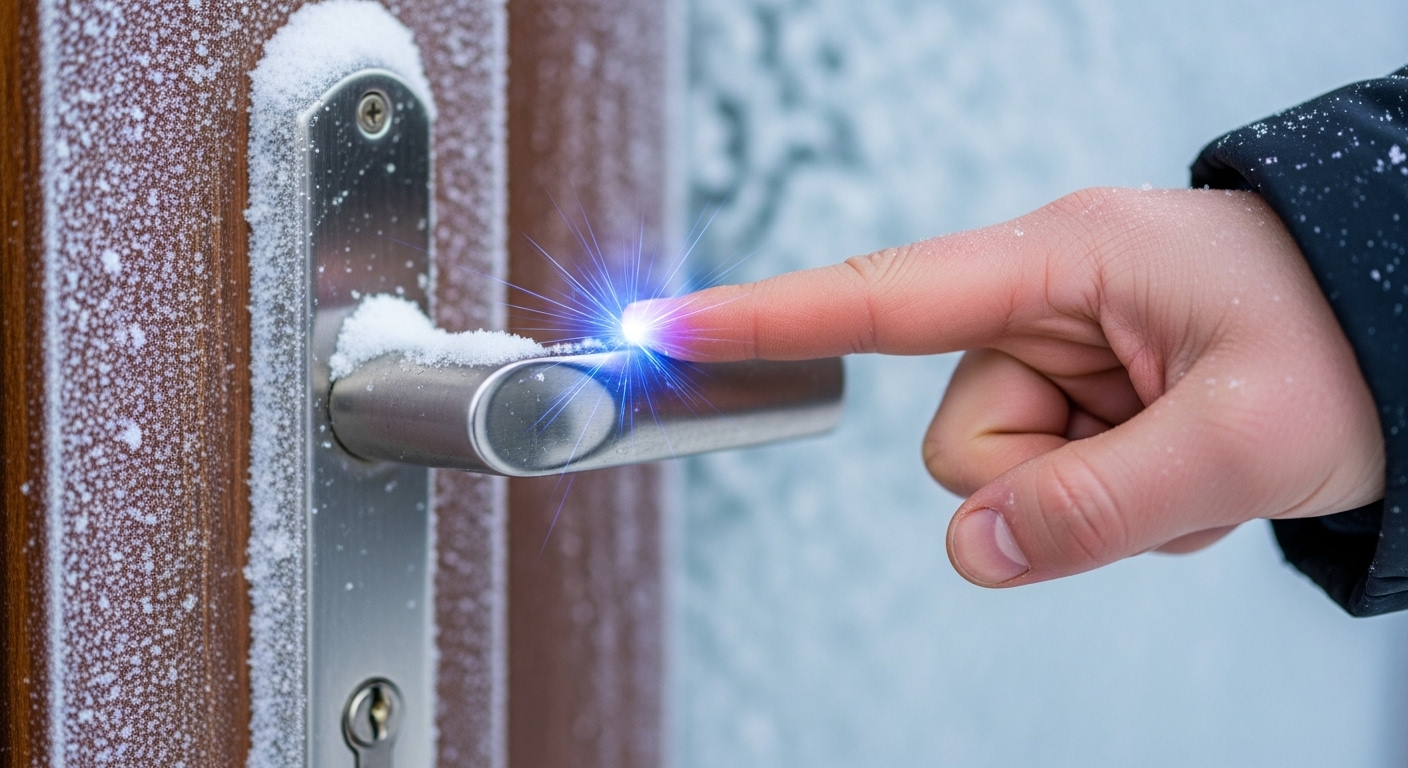 문손잡이 잡다 놀라는 모습