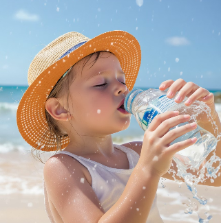 더위에 물을 마시는 소녀