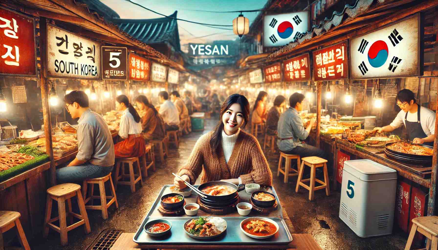 예산시장 맛집 탐방 중인 사람