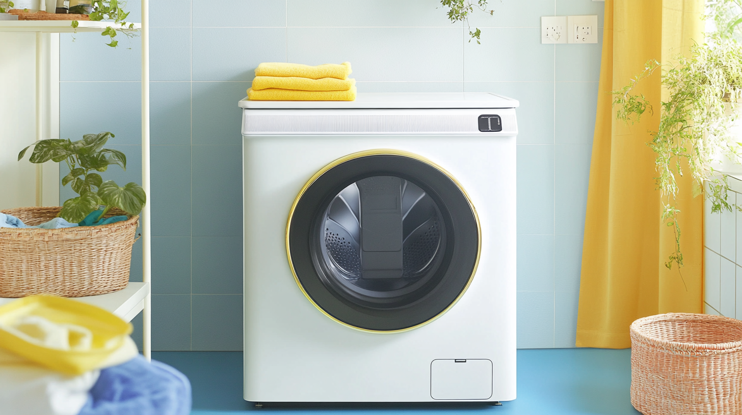 모던한 가정 세탁실에 설치된 삼성 세탁기 건조기 세트가 세련된 디자인과 혁신적인 기술을 보여줍니다.