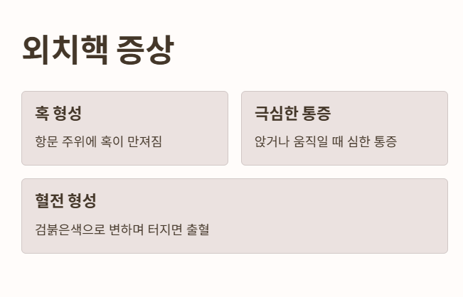 외치핵 증상 (심한 통증 동반) 