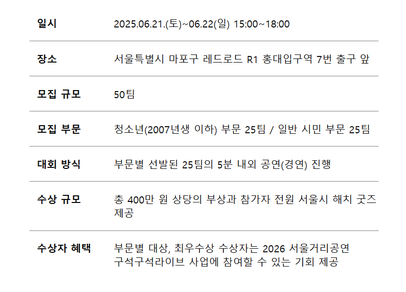 2025 서울거리공연 구석구석 라이브 총정리