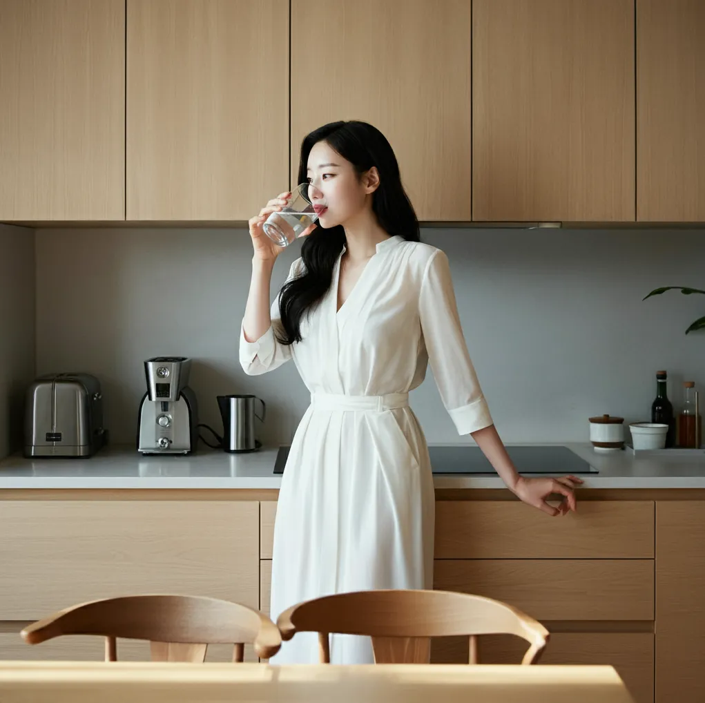 세련된-주방에서-물마시는-한국여자03
