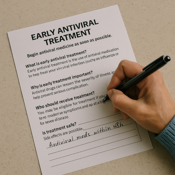 72시간 내 조기 치료에 대한 설명을 듣고 있는 장면