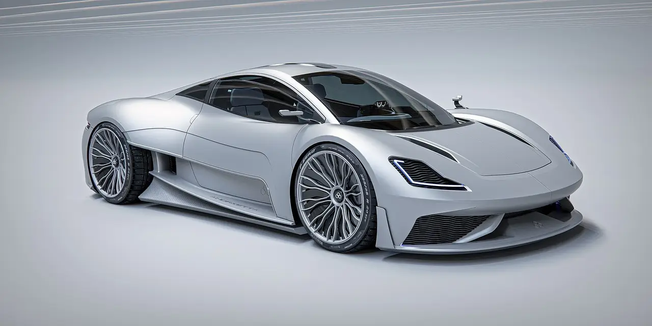 전기차-
회색바탕 은색 날렵한 전기차가 서있는 옆모습