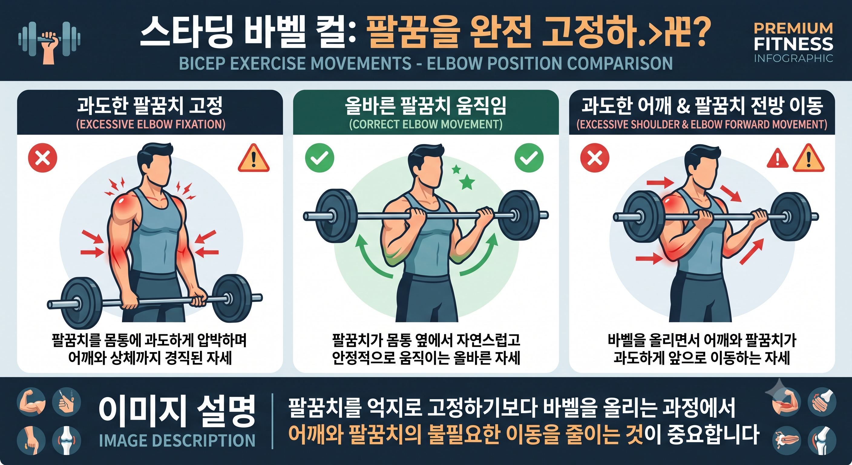 바벨 컬은 팔꿈치를