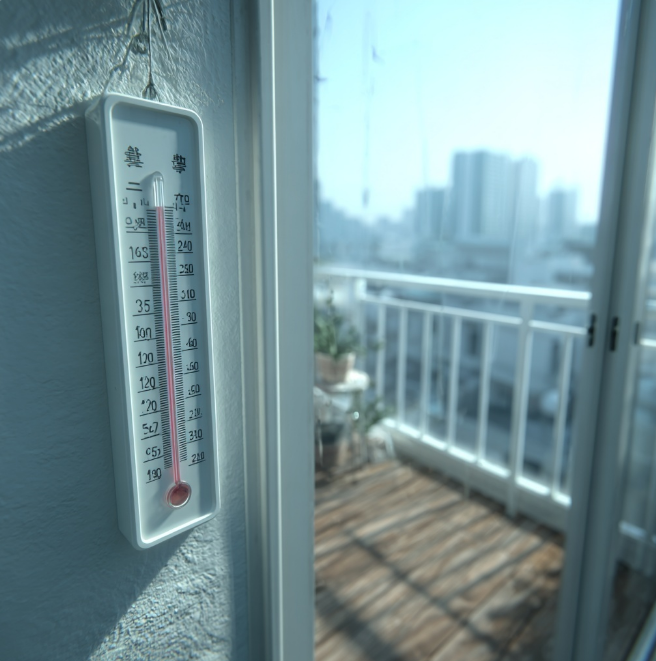 아파트 베란다의 실외 온도계