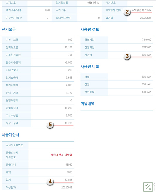 전기요금 고지서 이미지 입니다.