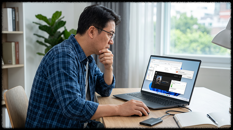 삭제된 파일의 덮어쓰기를 막기 위해 Windows 드라이브 사용을 중단하는 모습