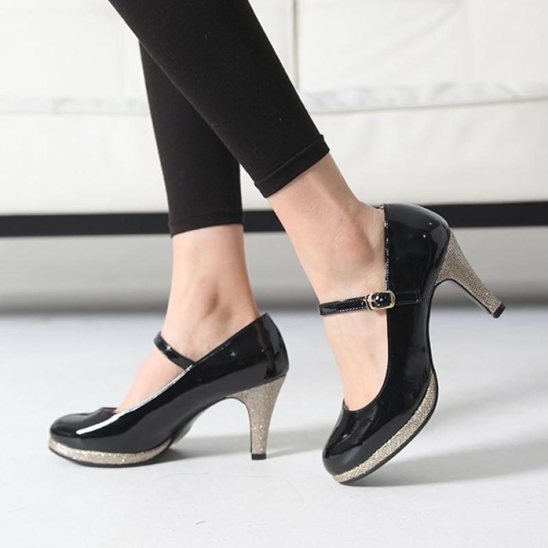 여성 에나멜 큐빅장식 메리제인 구두
