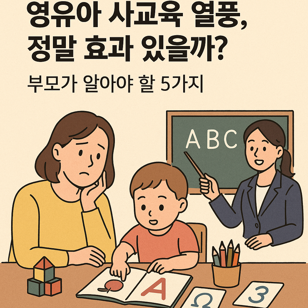 영유아 사교육 열풍, 정말 효과 있을까? 부모가 알아야 할 5가지
라고 쓰여져 있고 부모님이 아이 사교육을 고민하고 있는 표정의 사진