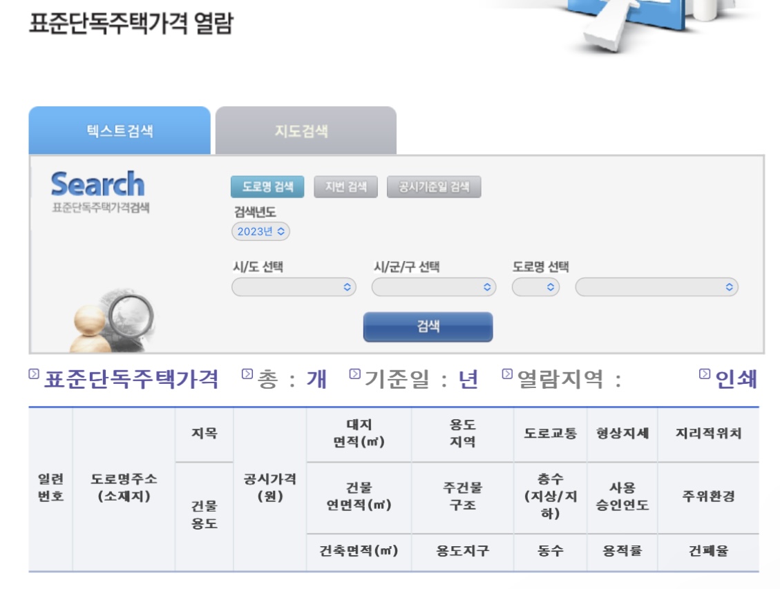 표준단독주택가격열람