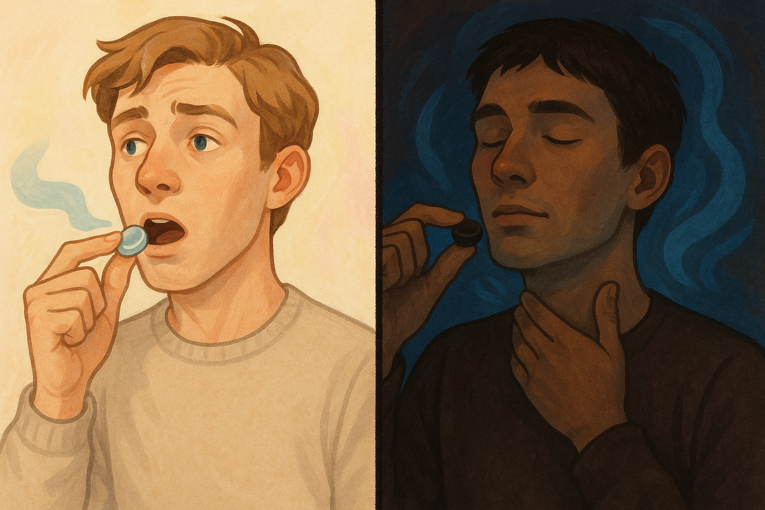 일반 목캔디와 골리아 캔디의 차이점에 대한 대비 일러스트