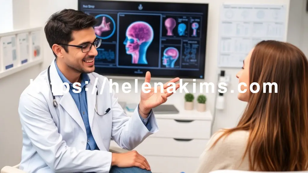 환한 빛이 들어오는 피부과 상담실에서 염색 부작용으로 고민하던 여성이 온화한 표정의 의사와 마주 앉아 설명을 듣고 있다.