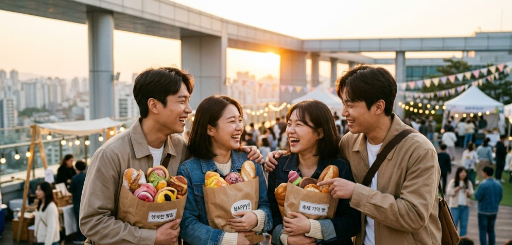 가락몰 하늘공원에서 사람들이 축제를 즐기며 행복하게 웃고 있는 모습