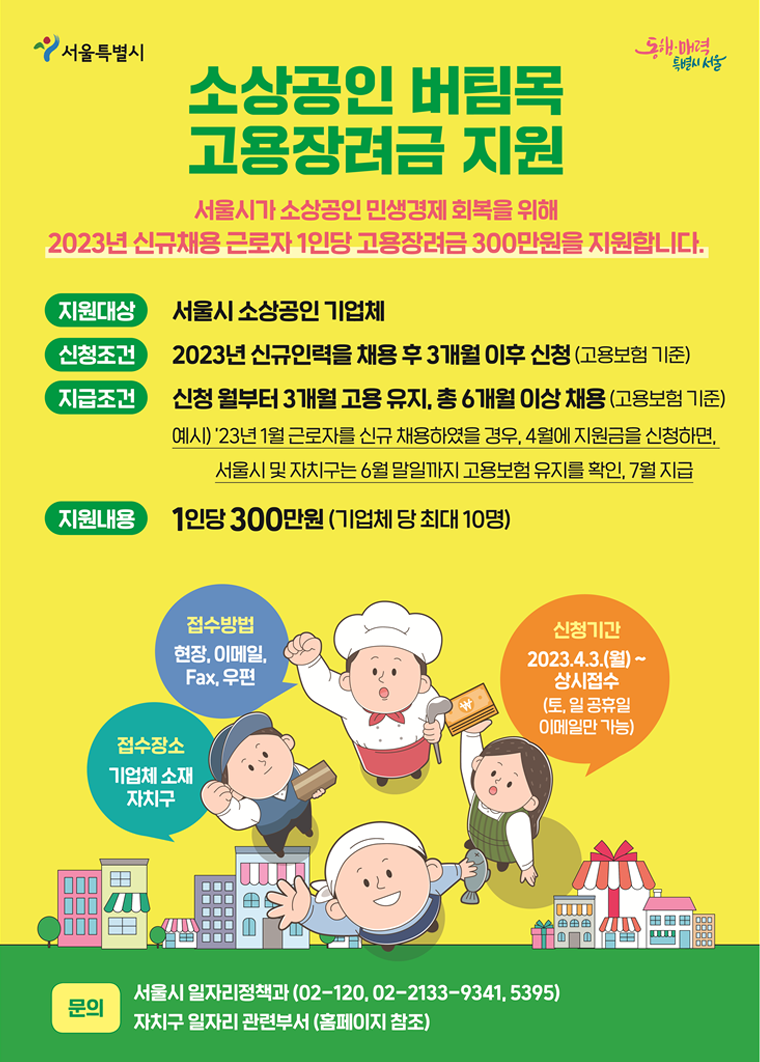 서울시 소상공인 버팀목 고용장려금 신청방법