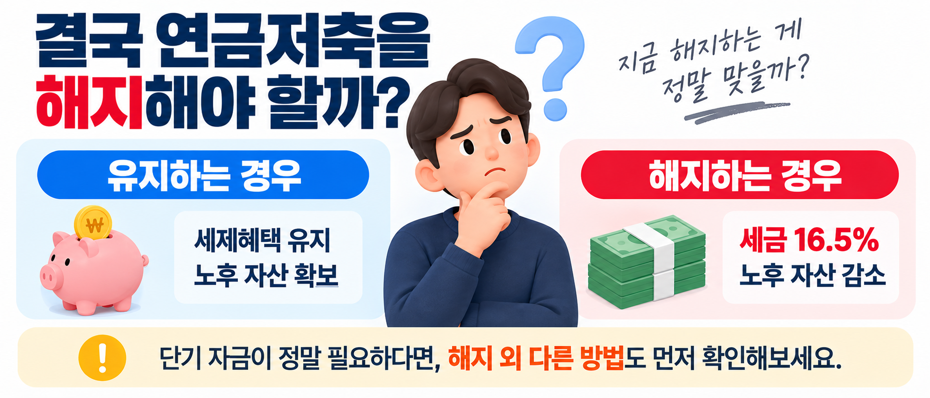 연금저축 유지와 중도해지 세금 및 노후자산 비교 이미지