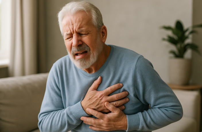 심장질환 환자가 통증을 느끼고 있는 사진