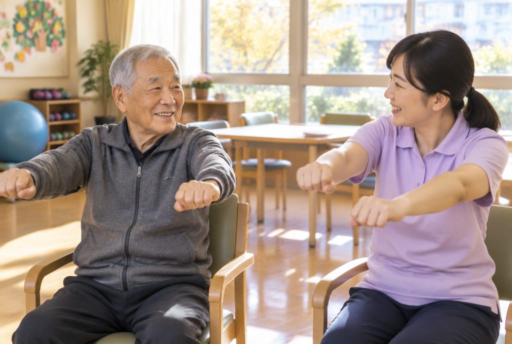 주야간보호센터에서 운동하는 장기요양 어르신
