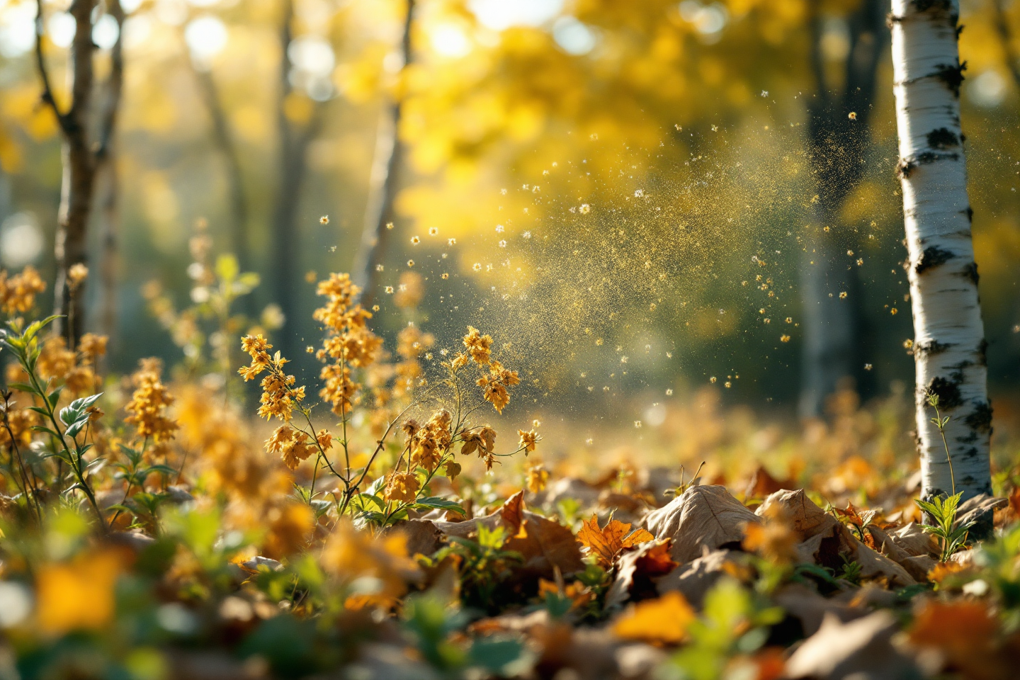 자주 꽃가루를 발생시키는 식물 일러스트 이미지