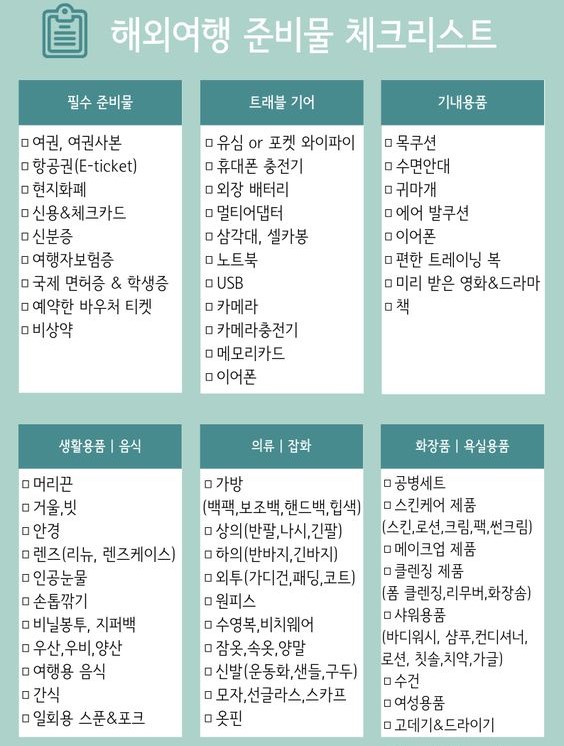 해외 여행 준비물 체크리스트 : 해외 여행 짐 싸기 꿀팁