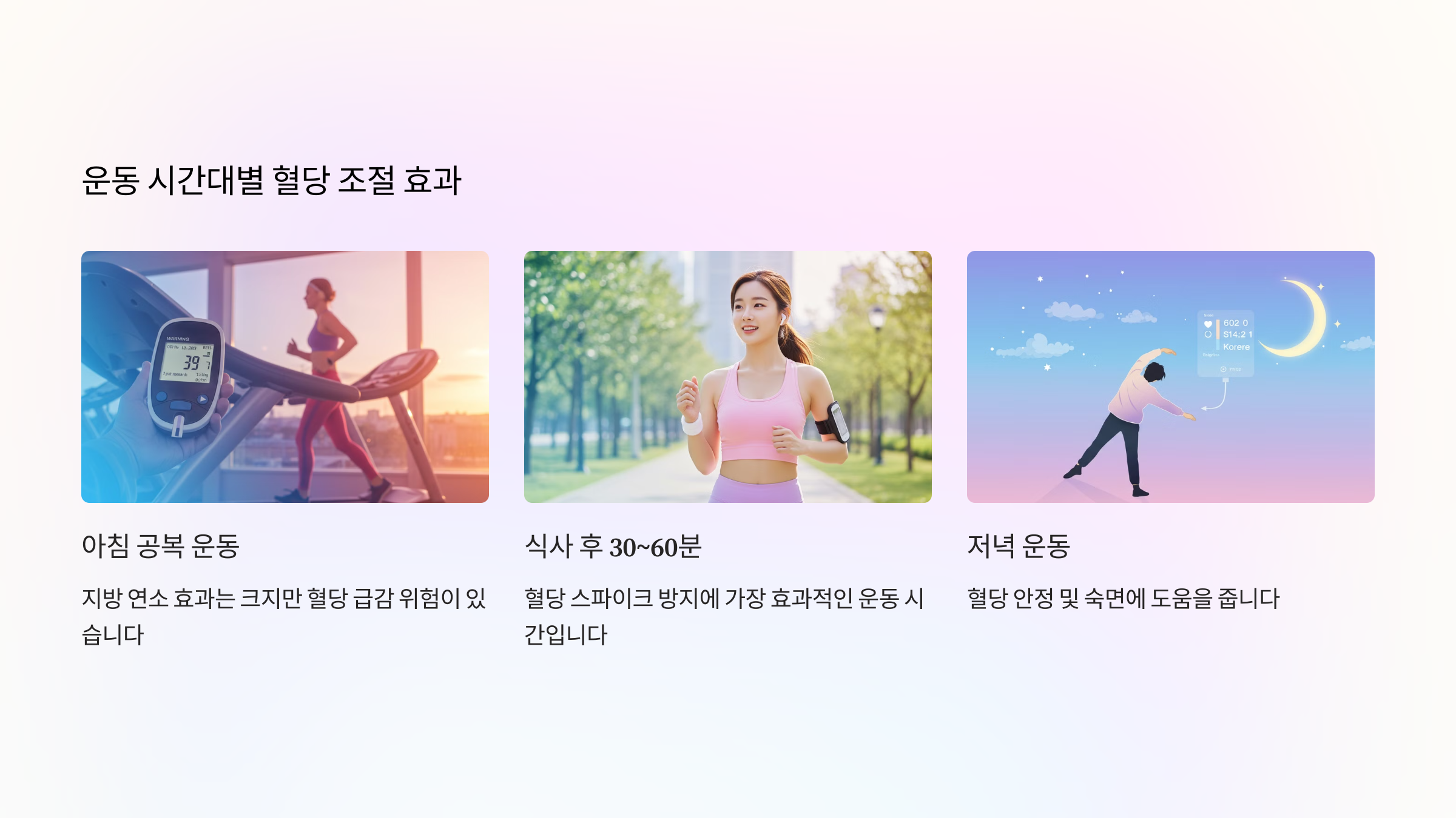 운동 시간대별 혈당 조절 효과 이미지