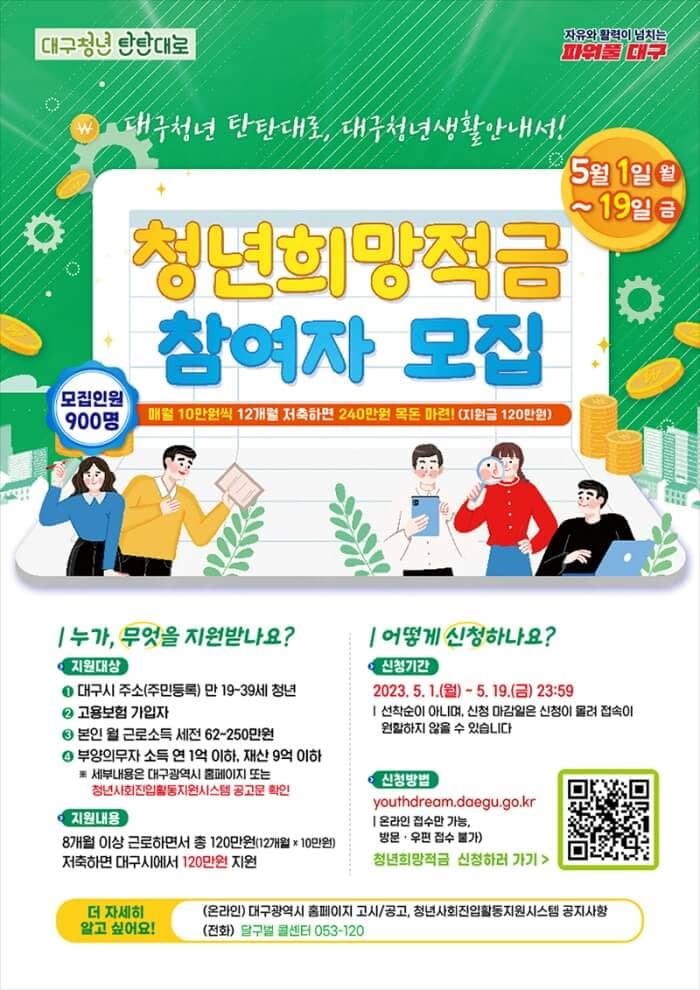 대구 청년희망적금은 근로청년들의 자산형성을 지원합니다.