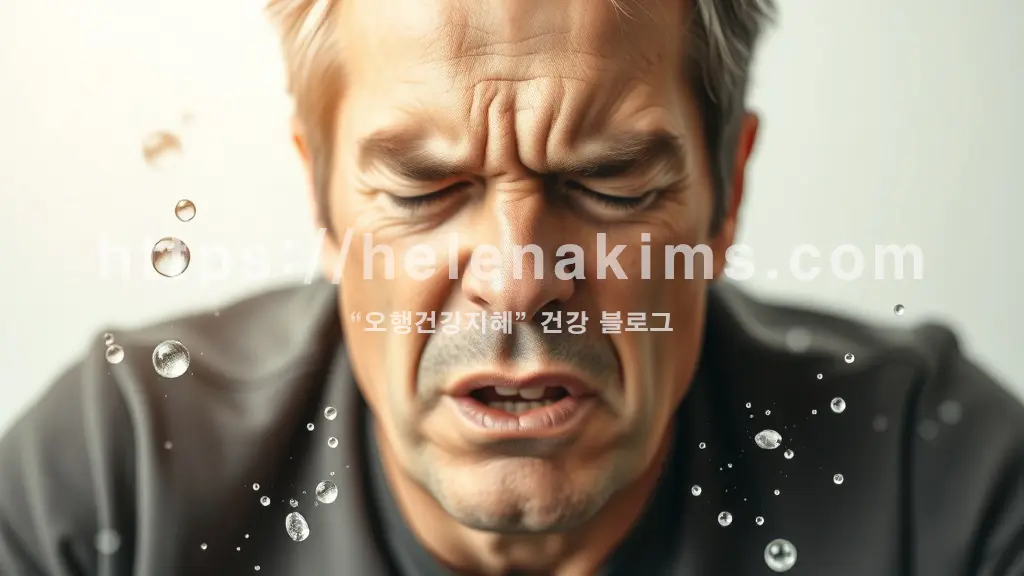 코막힘과 답답함으로 미간을 찌푸리던 여성이 깊게 숨을 들이쉬며 편안함을 느끼는 순간을 표현한 이미지.