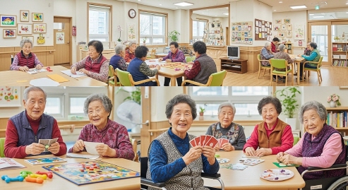 요양시설에서 활동하는 어르신들