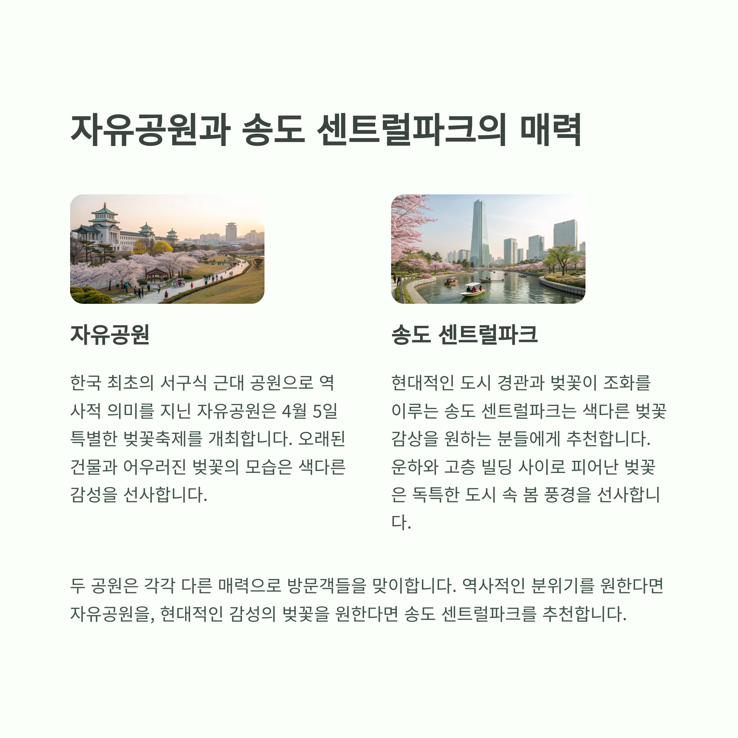 자유공원과 송도 센트럴파크