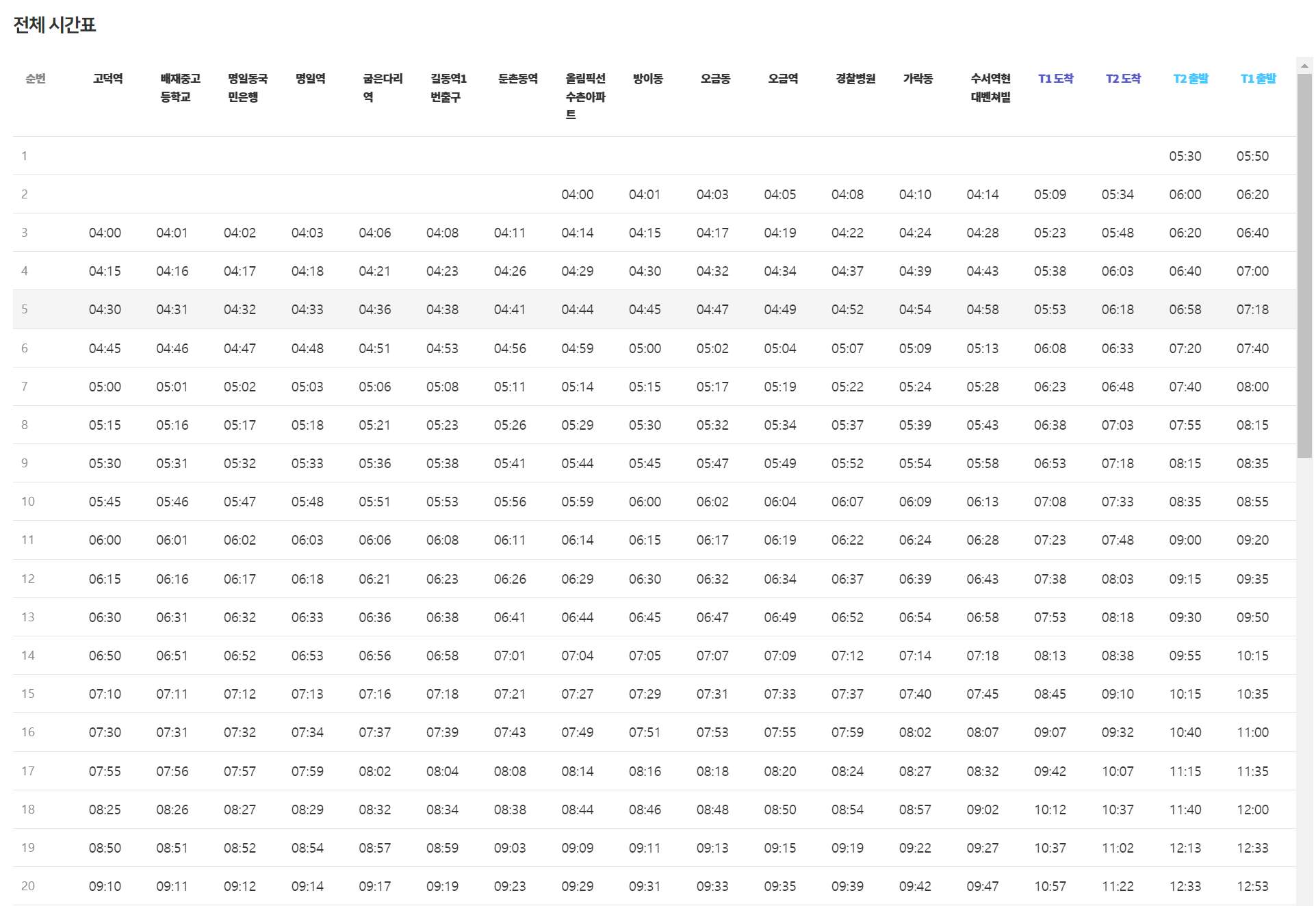 공항버스6300 평일시간표1