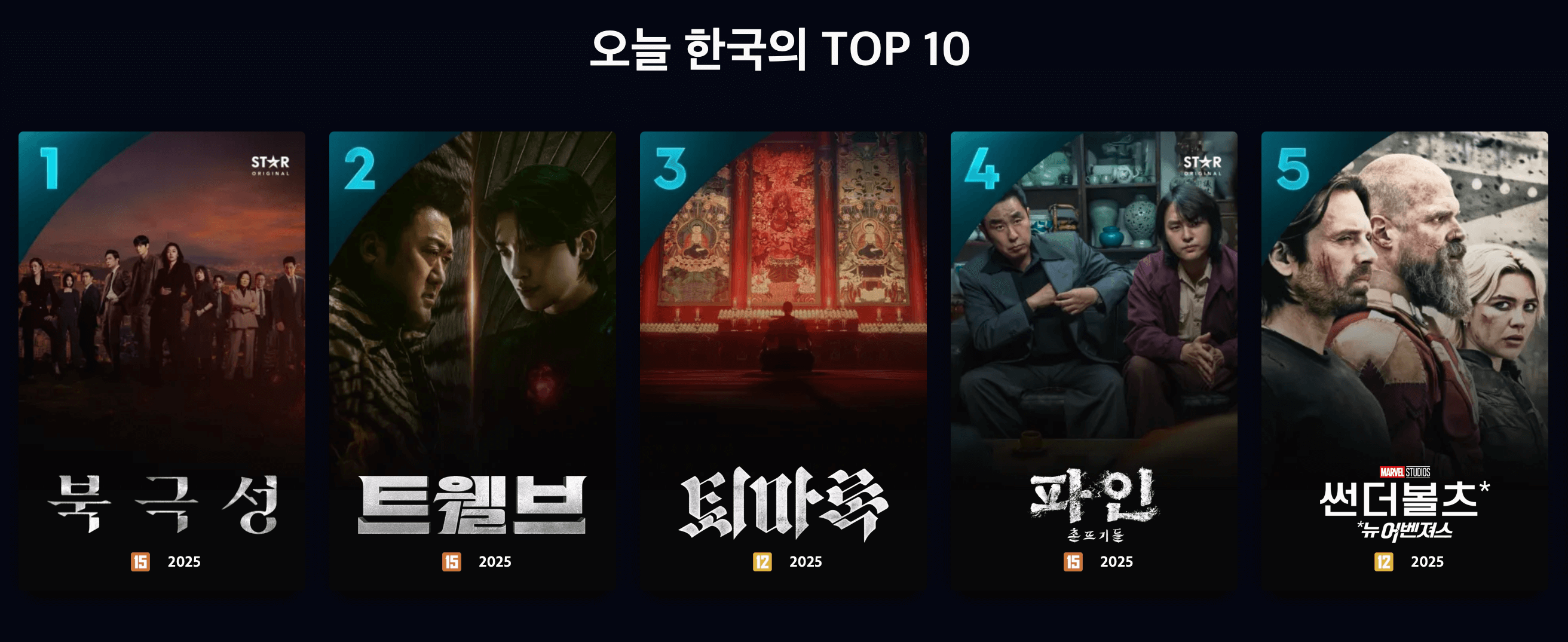 오늘 한국의 top 10 1위부터 5위까지